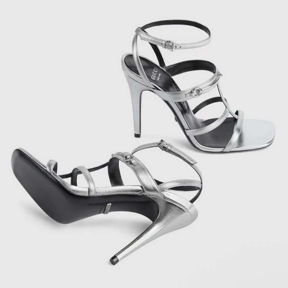 GUCCI Horsebit Leather Strappy Sandals • Silver • Size 38/US 8• NWT • RARE - Picture 2 of 7